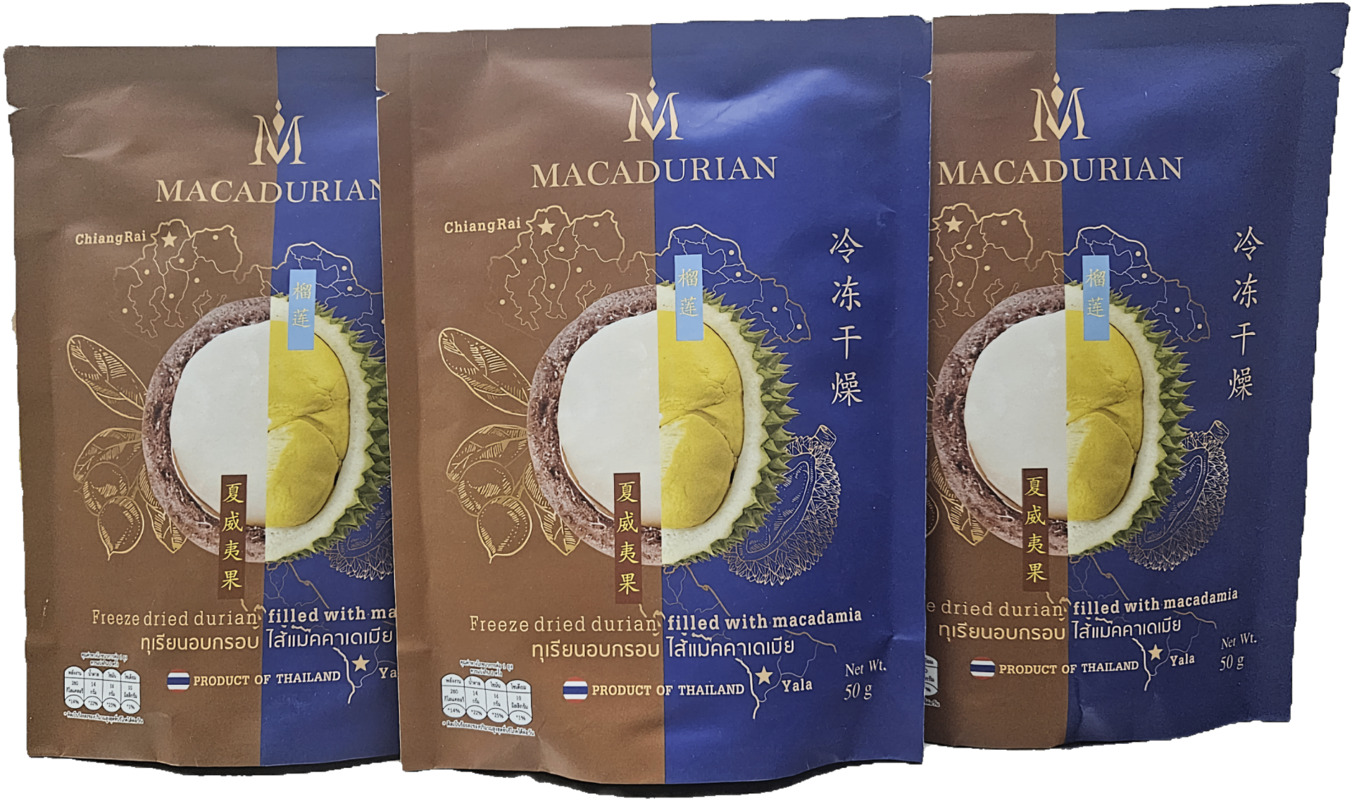 MacaDurian premium freeze-dried Yala durian with Chiang Rai macadamia stand-up pouch